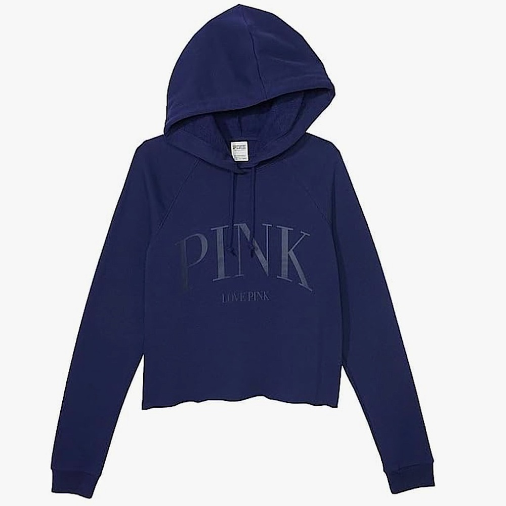 Victoria's Secret PINK Fleece Cropped Everyday Hoodie Womens XS Midnight Navy